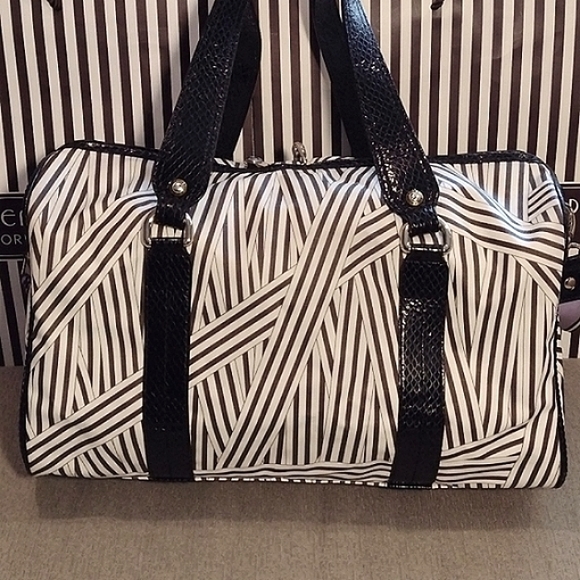 Henri Bendel Disturbed Stripe weekender with lock - Picture 4 of 16